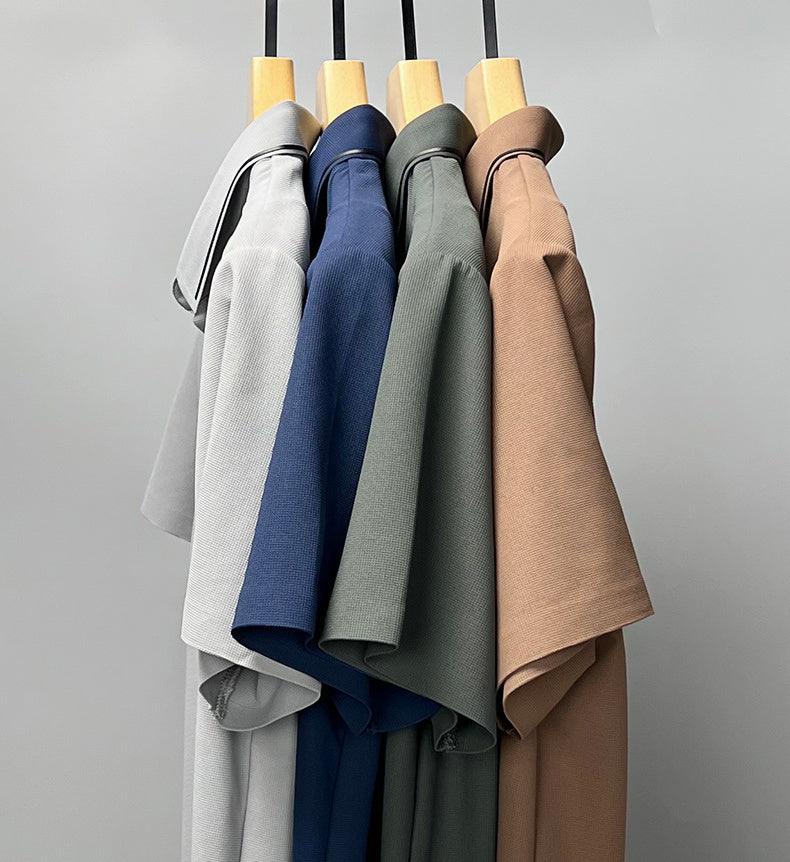 Ice Silk Short Sleeve T-shirt Men's Shirt Collar Summer Polo Shirt Loose Clothes Split - AmiraMart