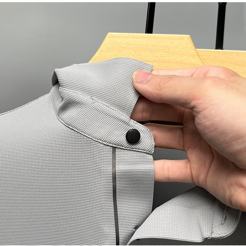 Ice Silk Short Sleeve T-shirt Men's Shirt Collar Summer Polo Shirt Loose Clothes Split - AmiraMart