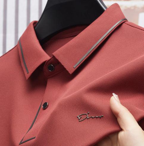Ice Silk Short Sleeve T-shirt Men's Shirt Collar Summer Polo Shirt Loose Clothes Split - AmiraMart