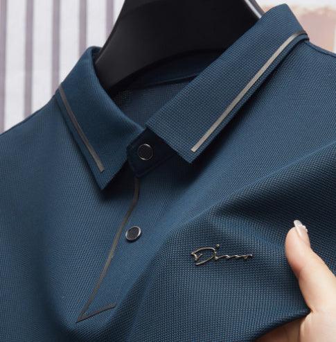 Ice Silk Short Sleeve T-shirt Men's Shirt Collar Summer Polo Shirt Loose Clothes Split - AmiraMart