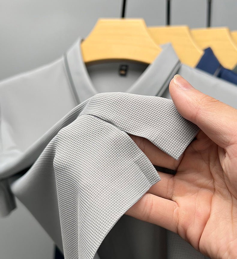 Ice Silk Short Sleeve T-shirt Men's Shirt Collar Summer Polo Shirt Loose Clothes Split - AmiraMart