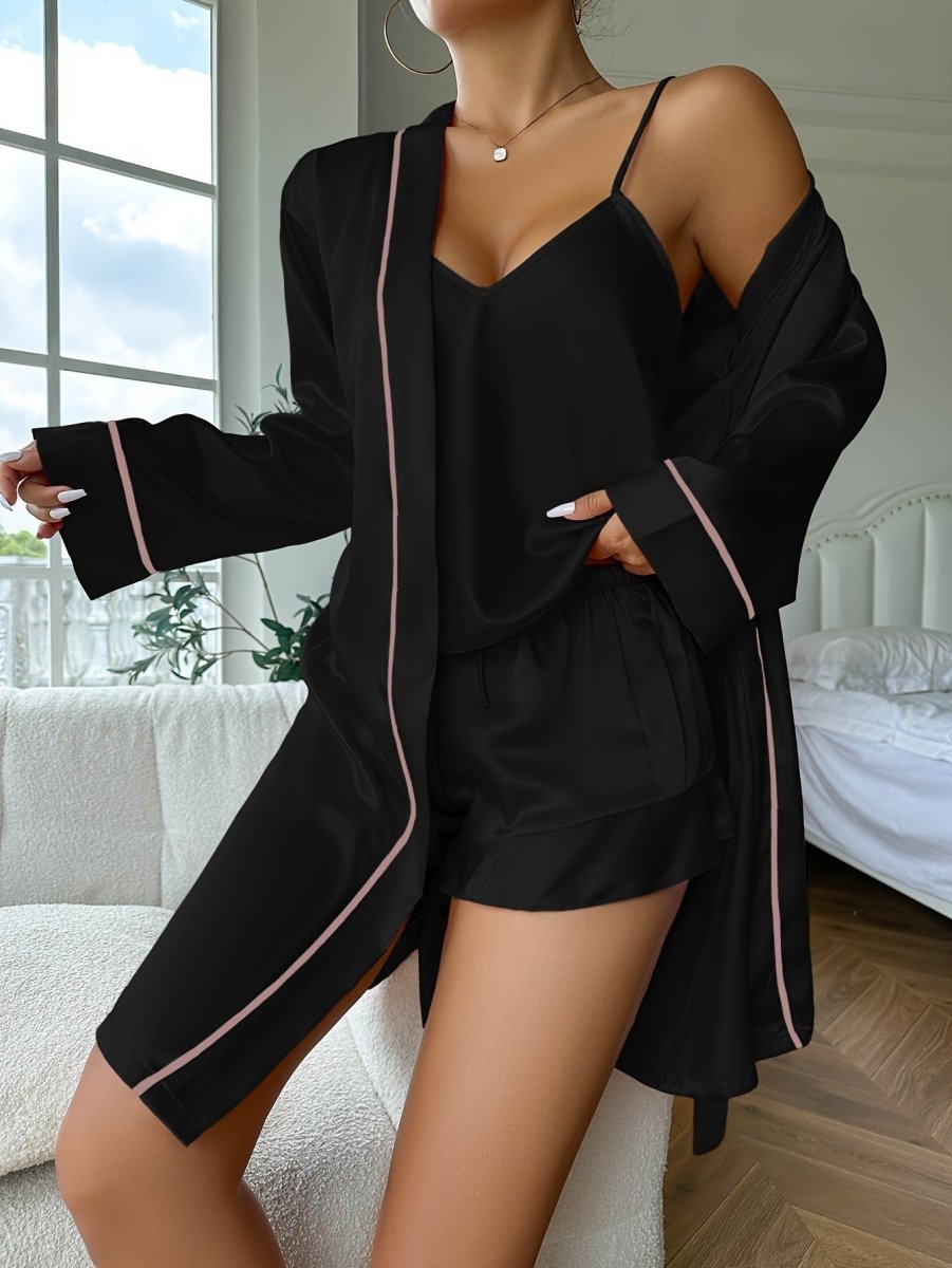 Ice Silk Sling Shorts Nightgown 3 - Piece Set - AmiraMart