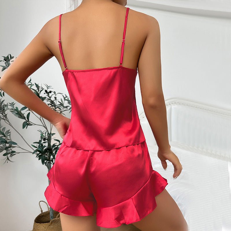 Ice Silk Sling Shorts Nightgown 3 - Piece Set - AmiraMart