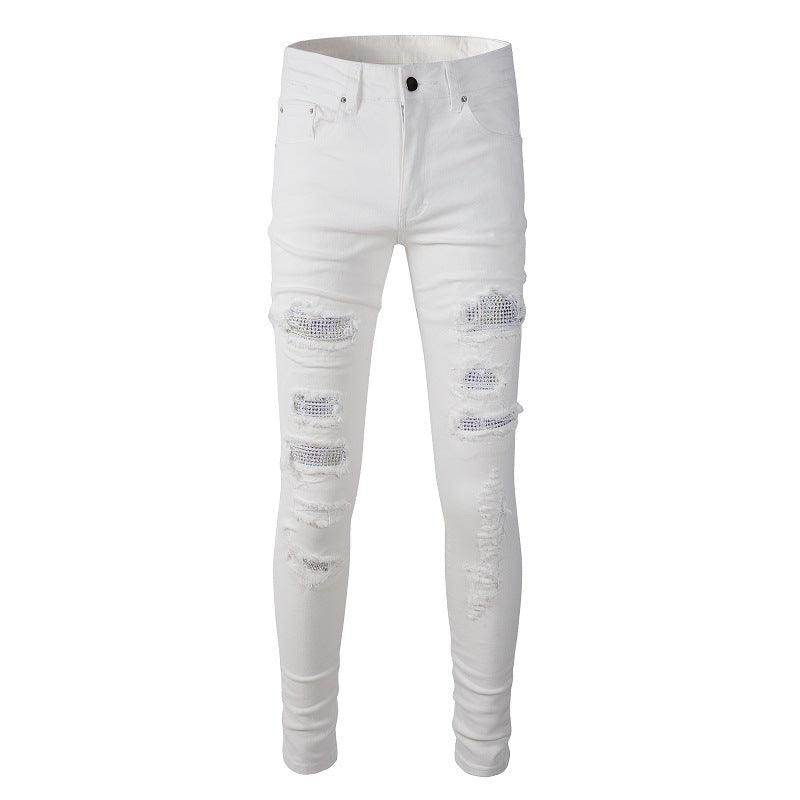 Jeans High Street Ripped Diamond Men's Stretch - AmiraMart