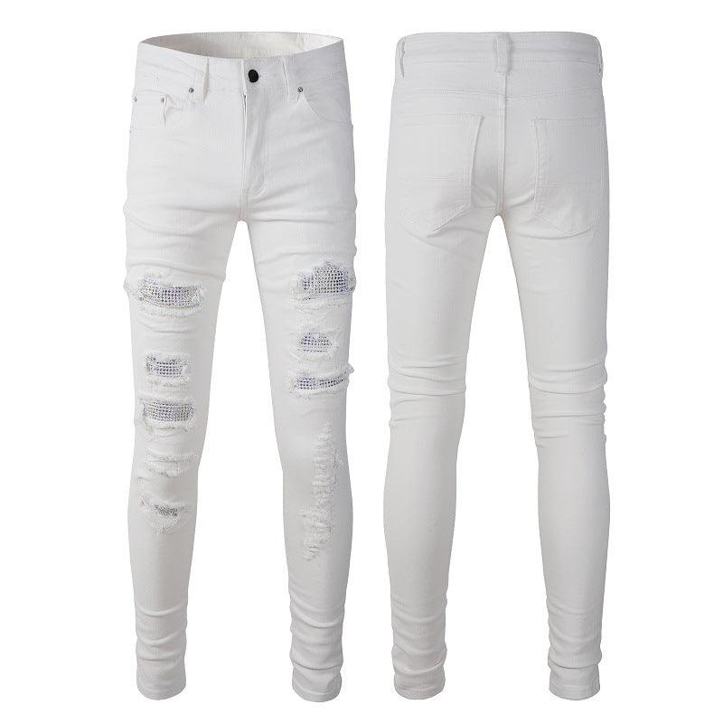 Jeans High Street Ripped Diamond Men's Stretch - AmiraMart