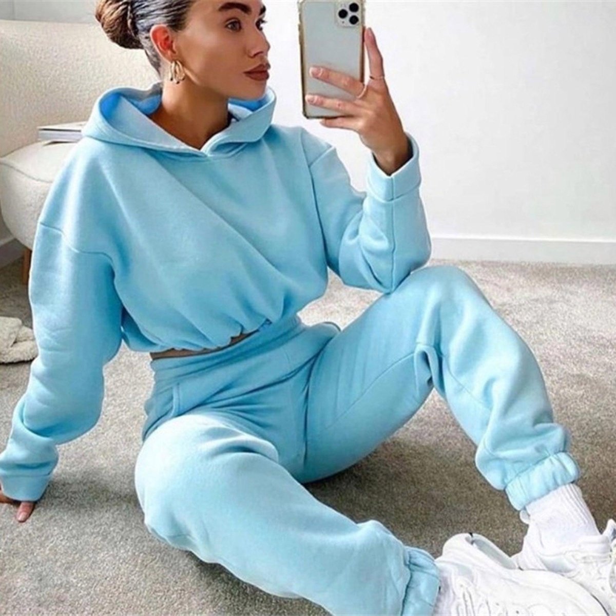 Jogging Suits For Women 2 Piece Sweatsuits Tracksuits Sexy Long Sleeve HoodieCasual Fitness Sportswear - AmiraMart