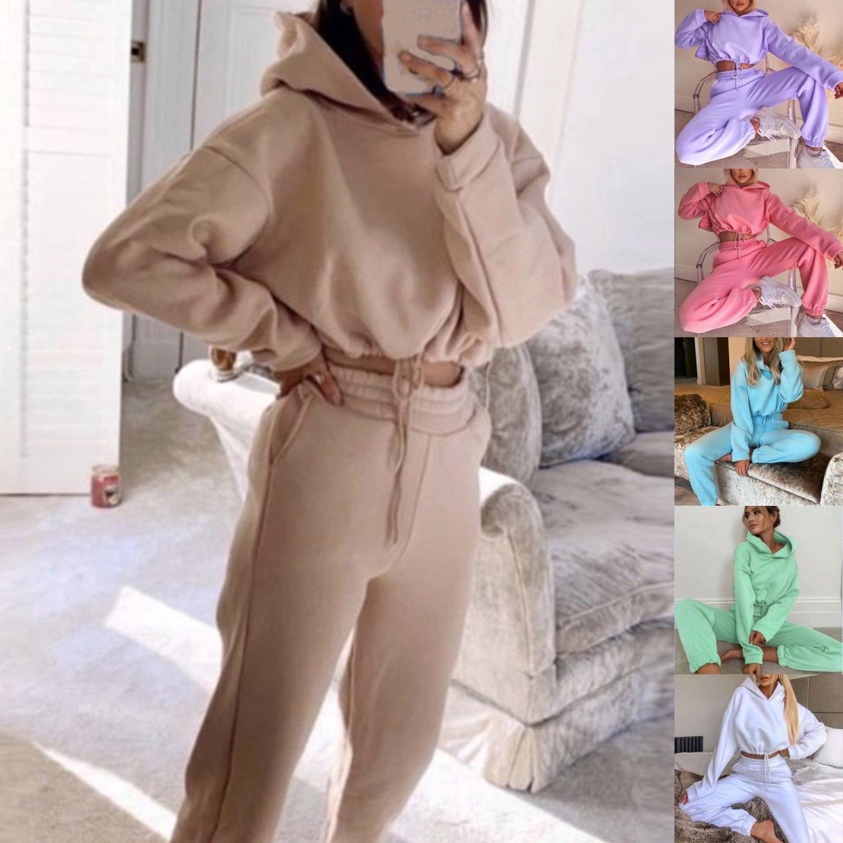 Jogging Suits For Women 2 Piece Sweatsuits Tracksuits Sexy Long Sleeve HoodieCasual Fitness Sportswear - AmiraMart