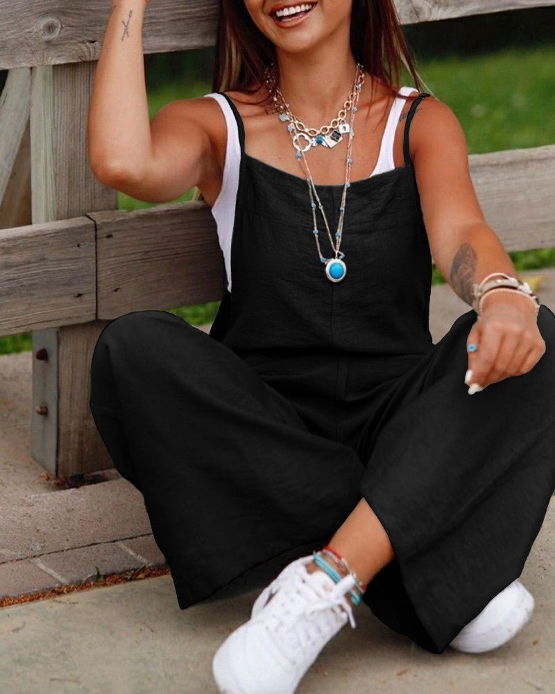 Jumpsuit with Pockets - Adjustable Sleeveless Romper - AmiraMart