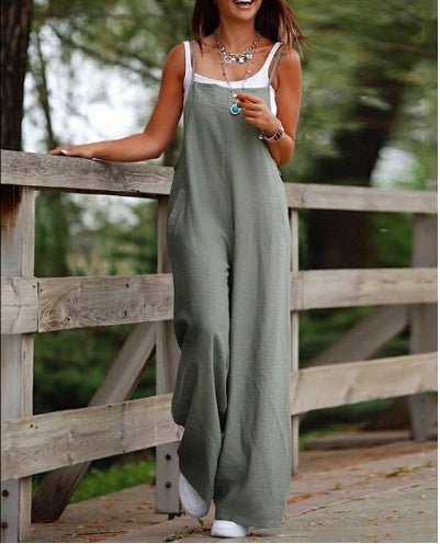 Jumpsuit with Pockets - Adjustable Sleeveless Romper - AmiraMart