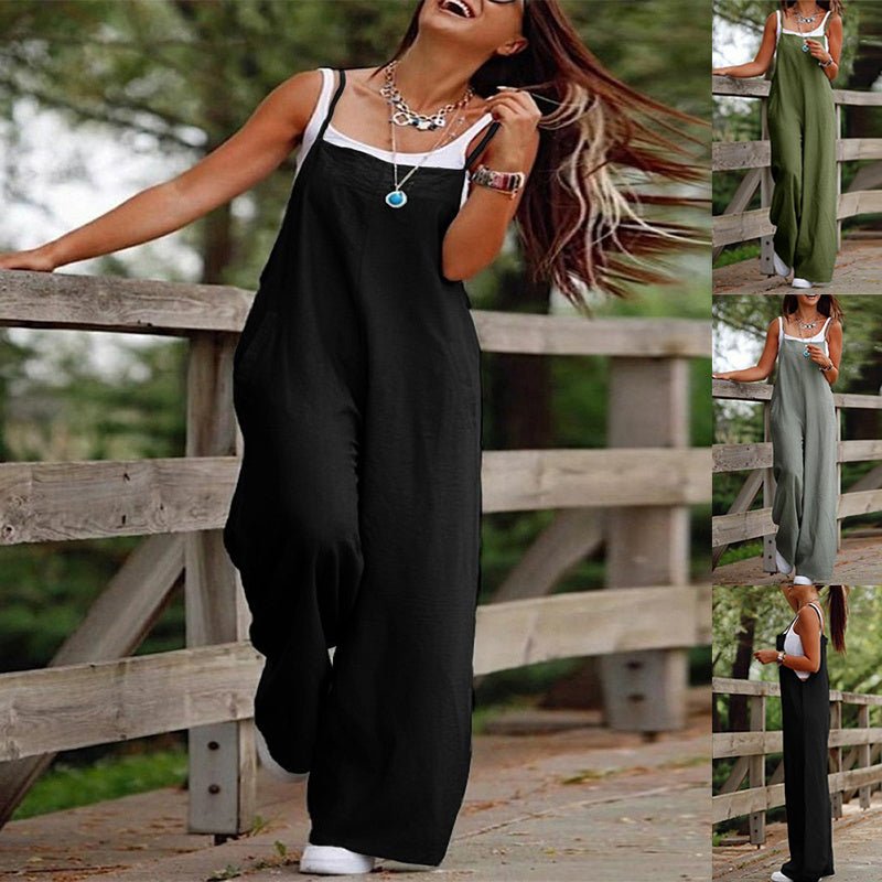 Jumpsuit with Pockets - Adjustable Sleeveless Romper - AmiraMart