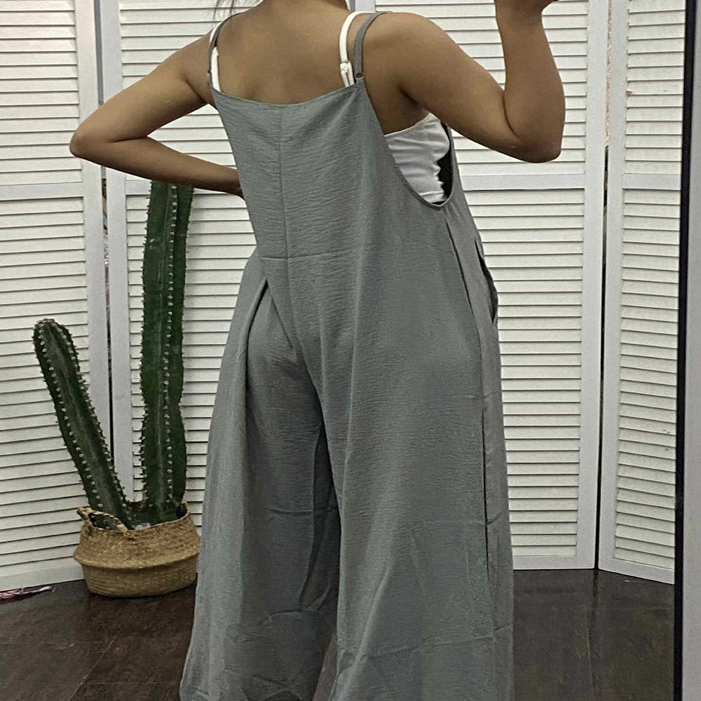 Jumpsuit with Pockets - Adjustable Sleeveless Romper - AmiraMart