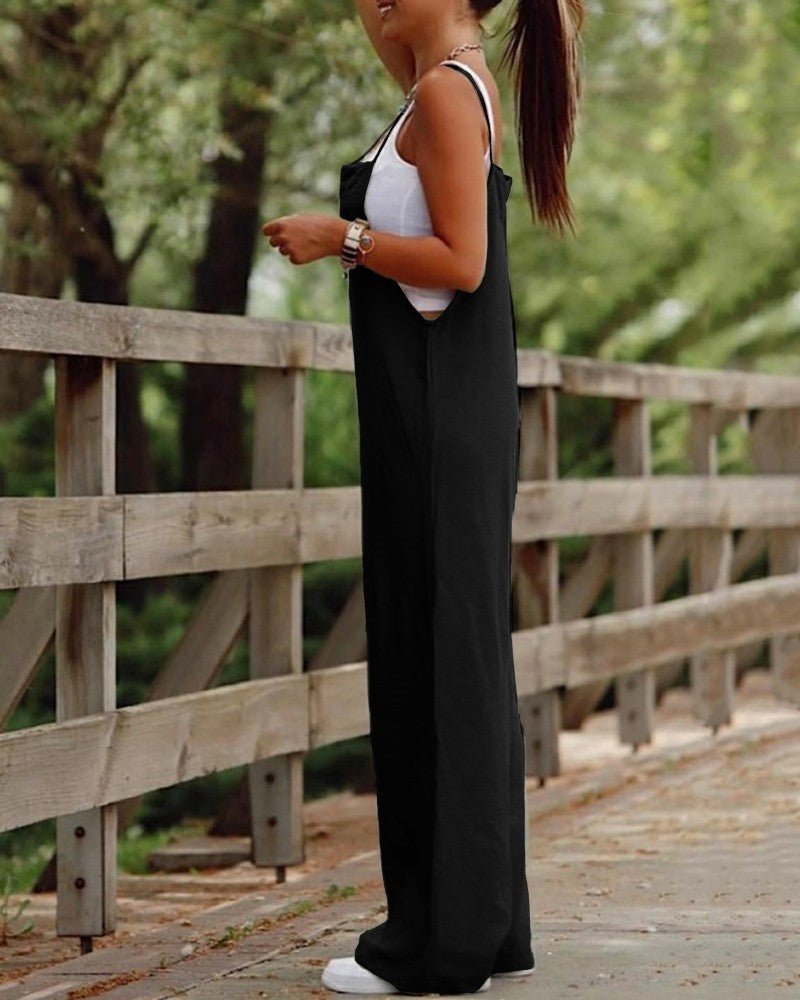 Jumpsuit with Pockets - Adjustable Sleeveless Romper - AmiraMart