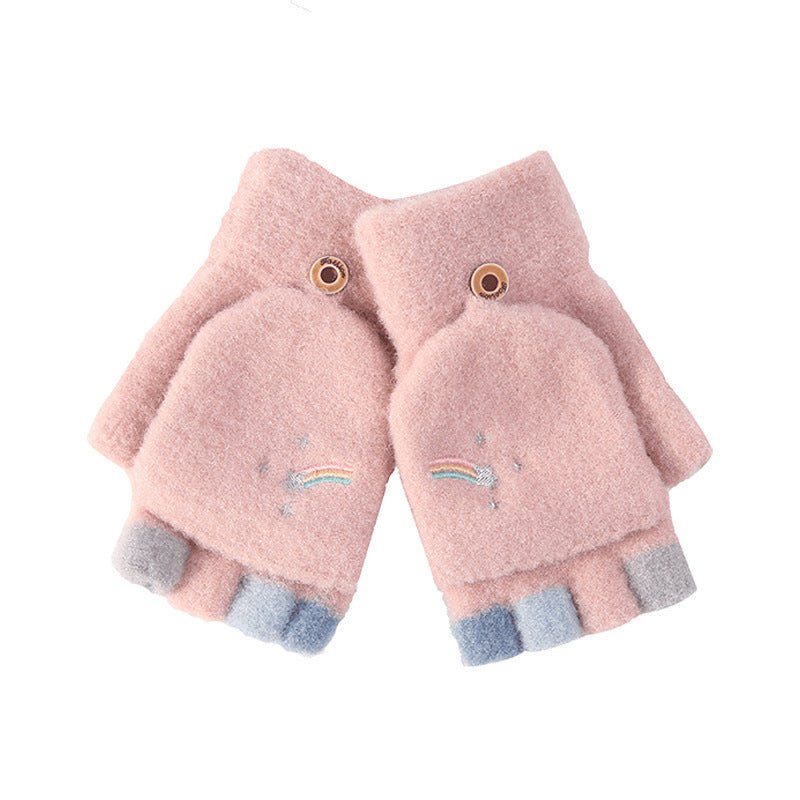 Knitted Plus Fluff Flip Gloves - AmiraMart