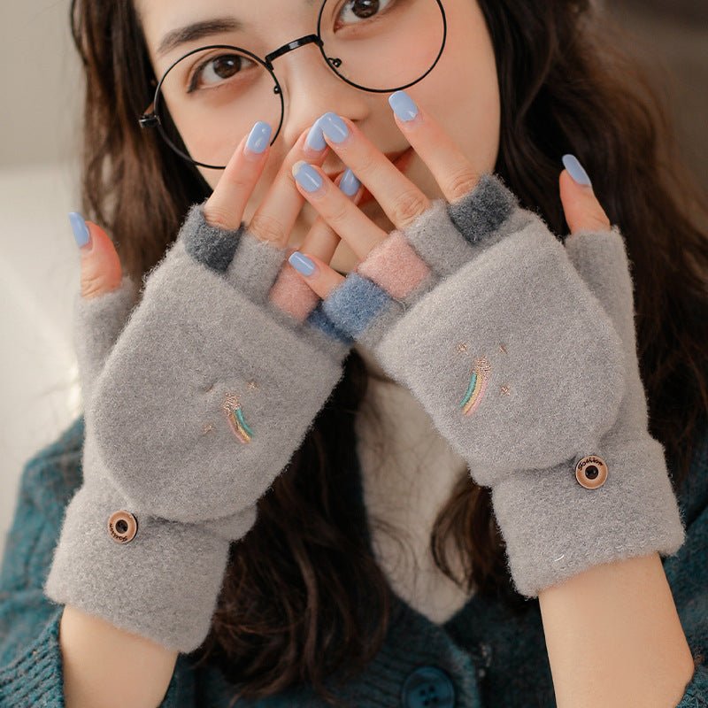 Knitted Plus Fluff Flip Gloves - AmiraMart