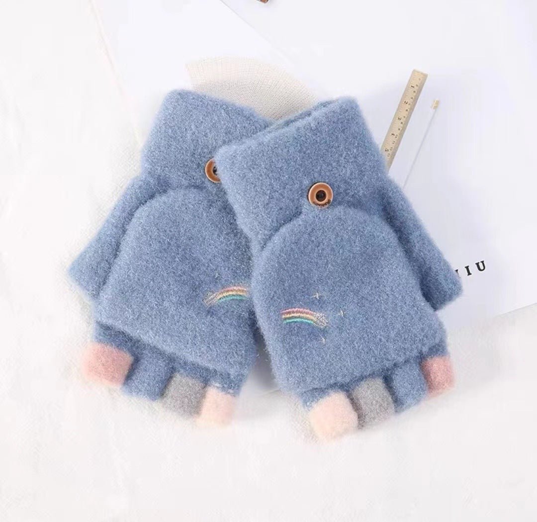Knitted Plus Fluff Flip Gloves - AmiraMart