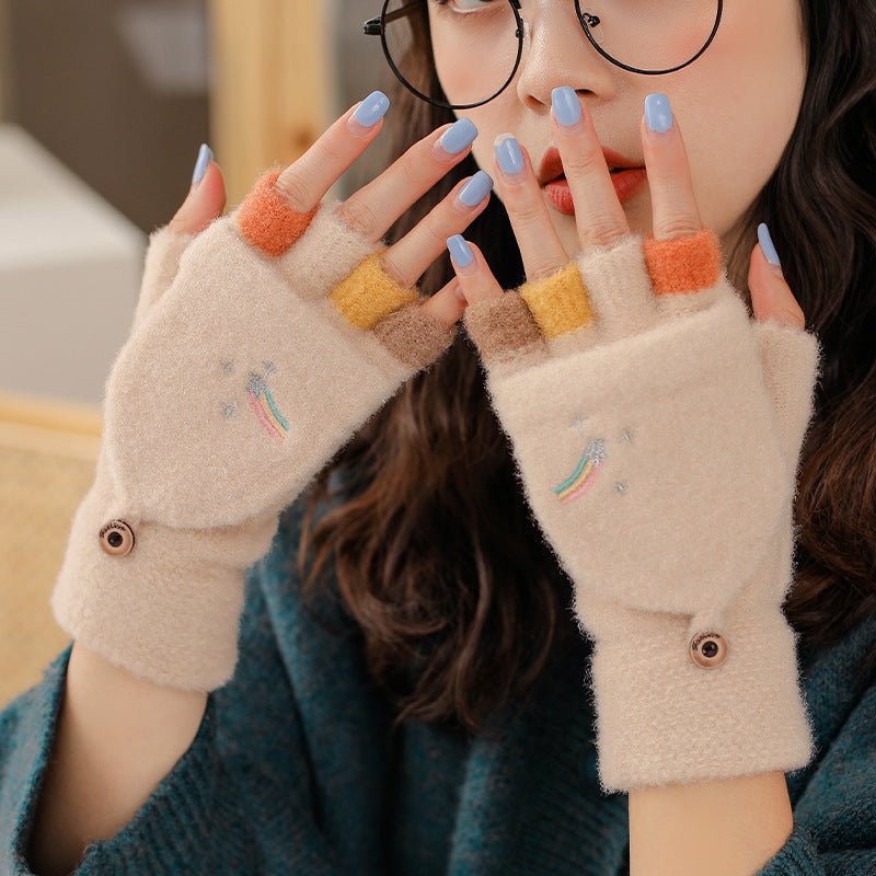 Knitted Plus Fluff Flip Gloves - AmiraMart