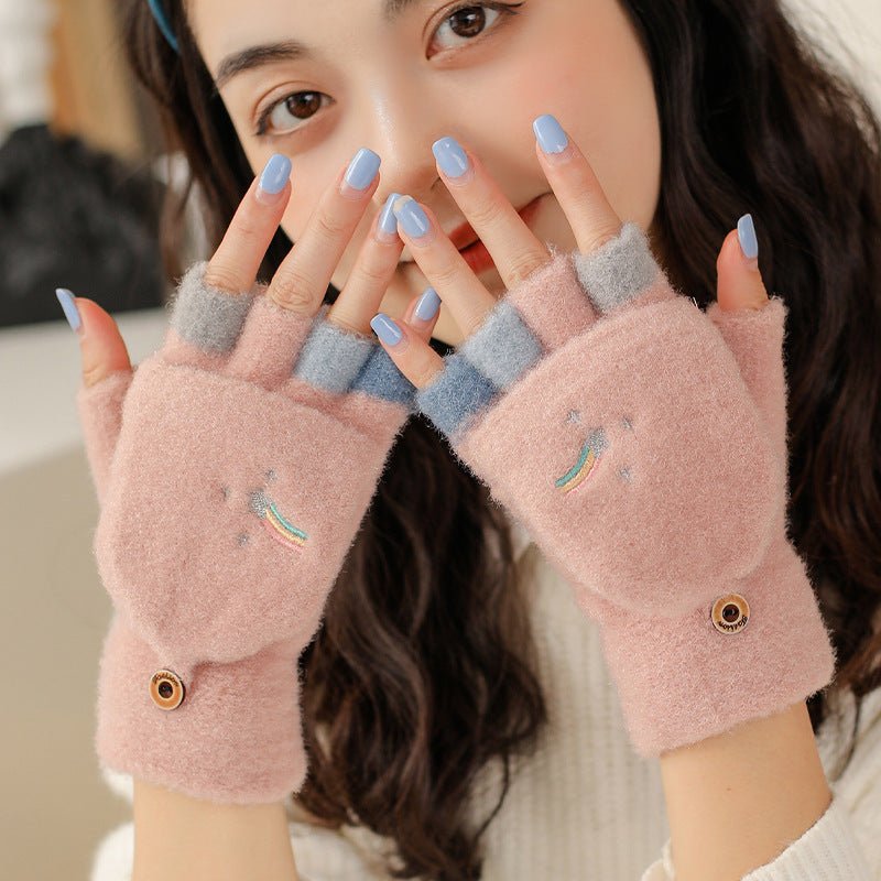 Knitted Plus Fluff Flip Gloves - AmiraMart