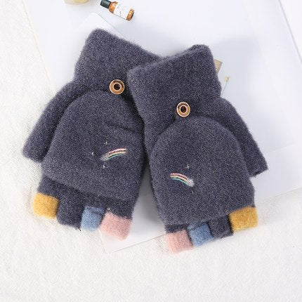 Knitted Plus Fluff Flip Gloves - AmiraMart