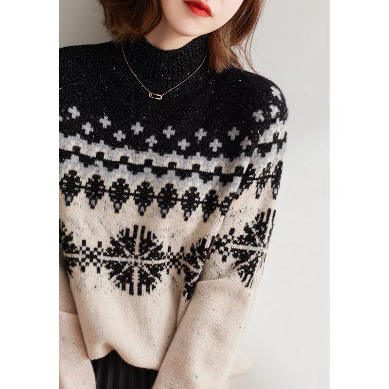 Knitted Snowflake Retro Loose Sweater - AmiraMart