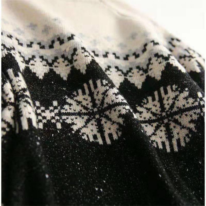 Knitted Snowflake Retro Loose Sweater - AmiraMart