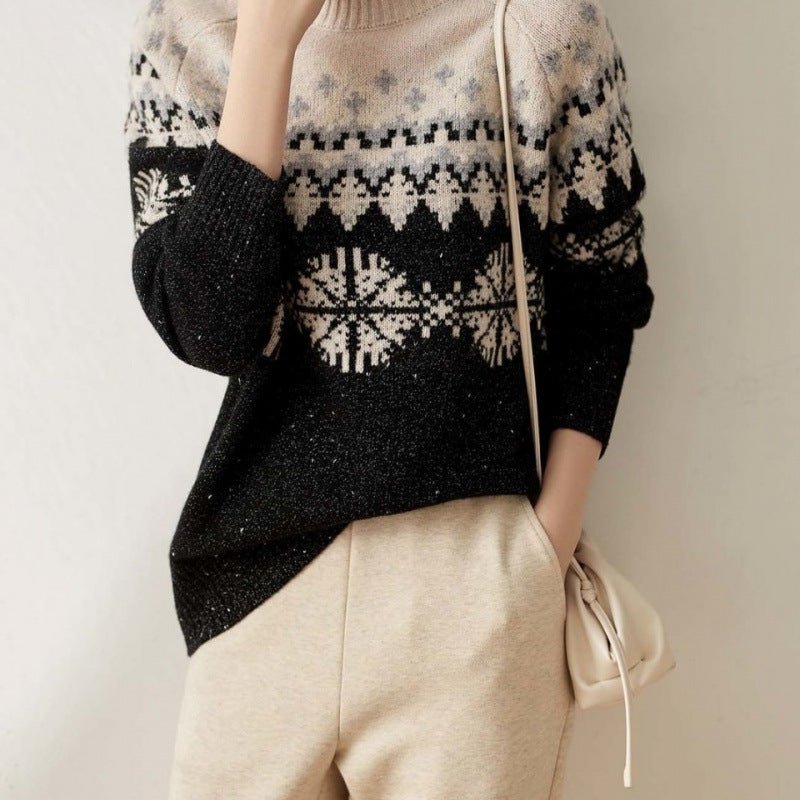 Knitted Snowflake Retro Loose Sweater - AmiraMart