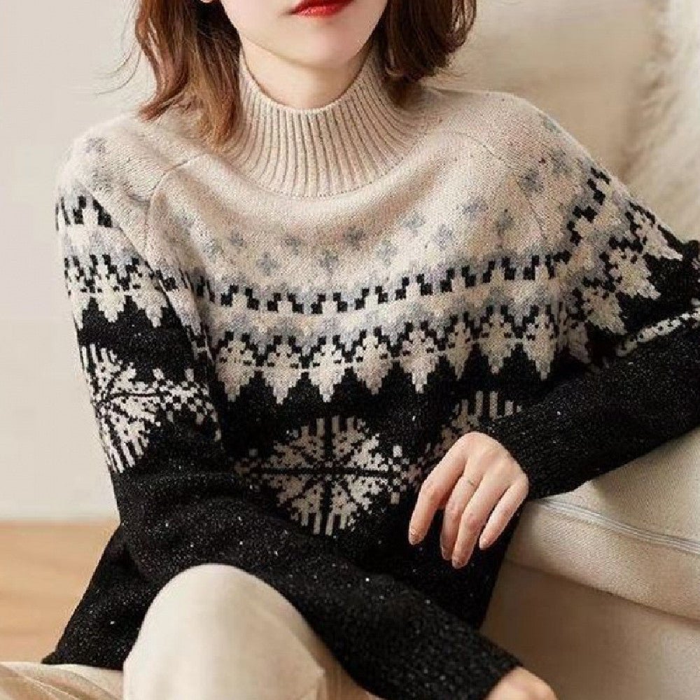 Knitted Snowflake Retro Loose Sweater - AmiraMart