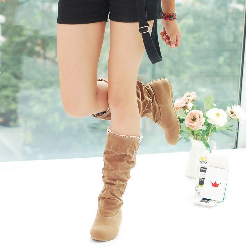 Lace Frosted Ladies Flat Boots - AmiraMart