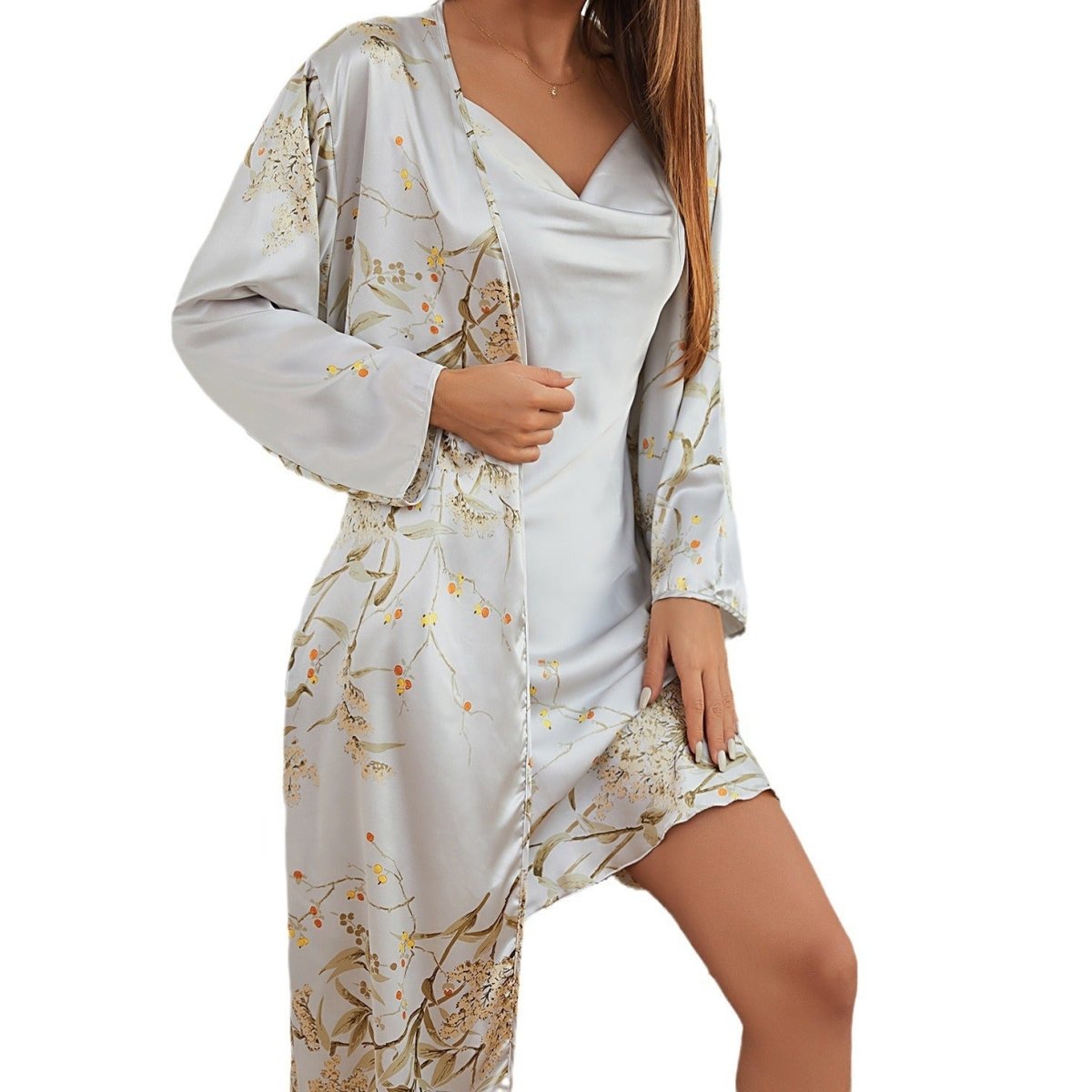 Lace - Up Nightdress Two - Piece Homewear Set - AmiraMart