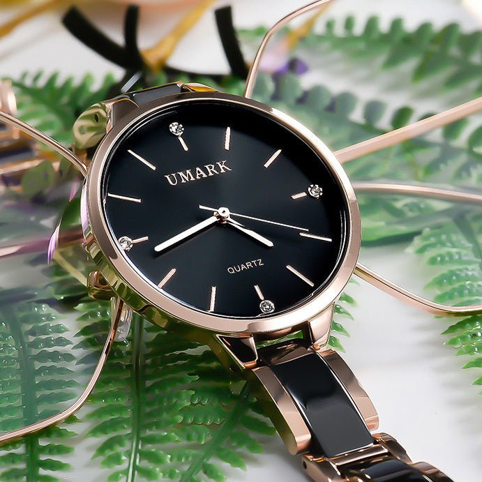 Ladies Ceramic Diamonds Waterproof Quartz Watch - AmiraMart