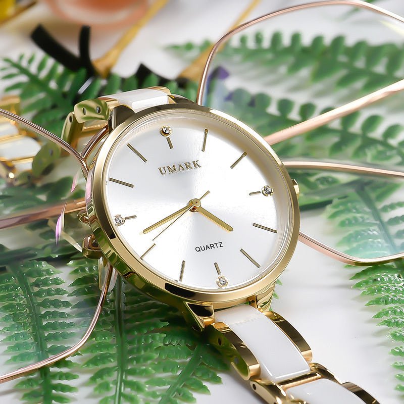Ladies Ceramic Diamonds Waterproof Quartz Watch - AmiraMart