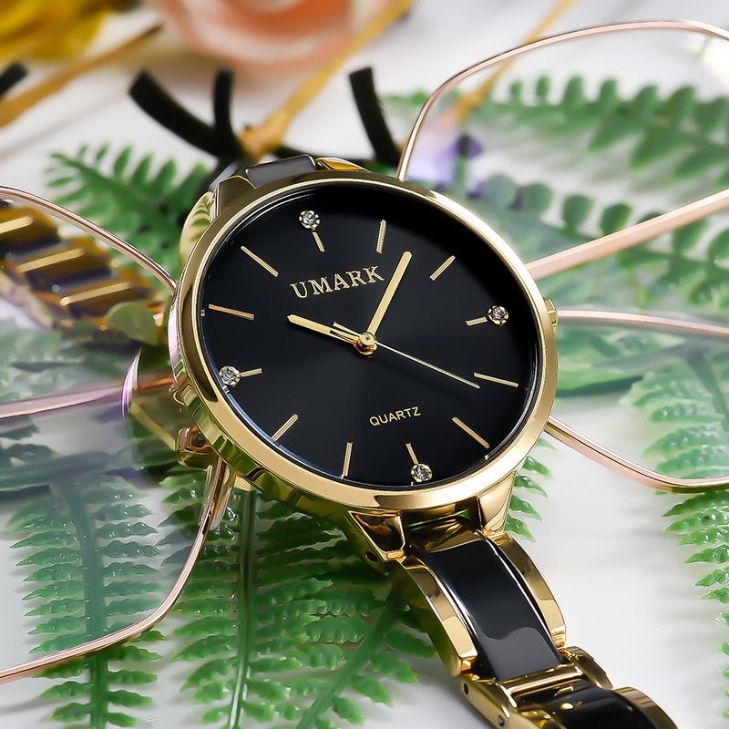 Ladies Ceramic Diamonds Waterproof Quartz Watch - AmiraMart