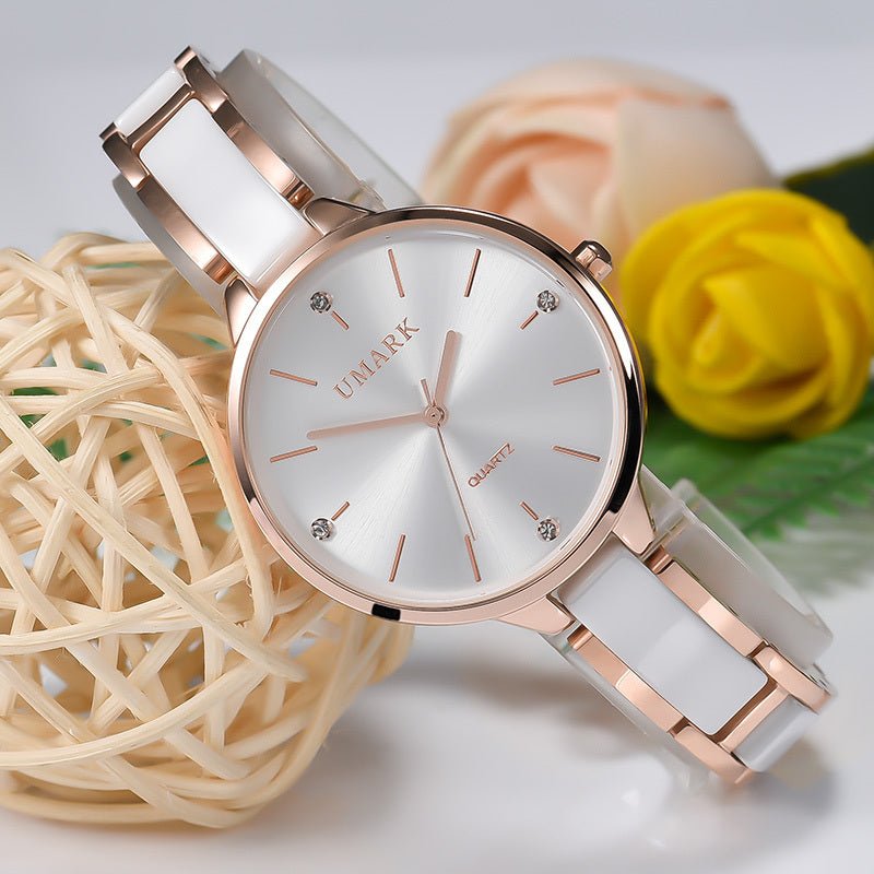 Ladies Ceramic Diamonds Waterproof Quartz Watch - AmiraMart