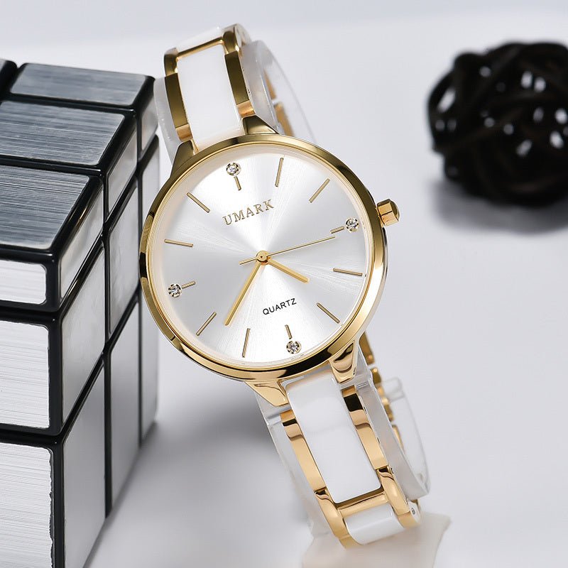 Ladies Ceramic Diamonds Waterproof Quartz Watch - AmiraMart