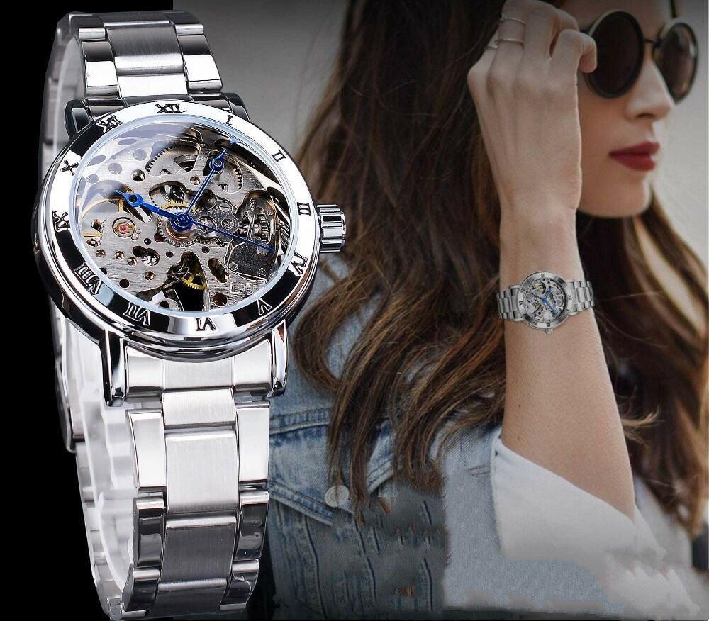 Ladies Fashion Skeleton Automatic Watch - AmiraMart