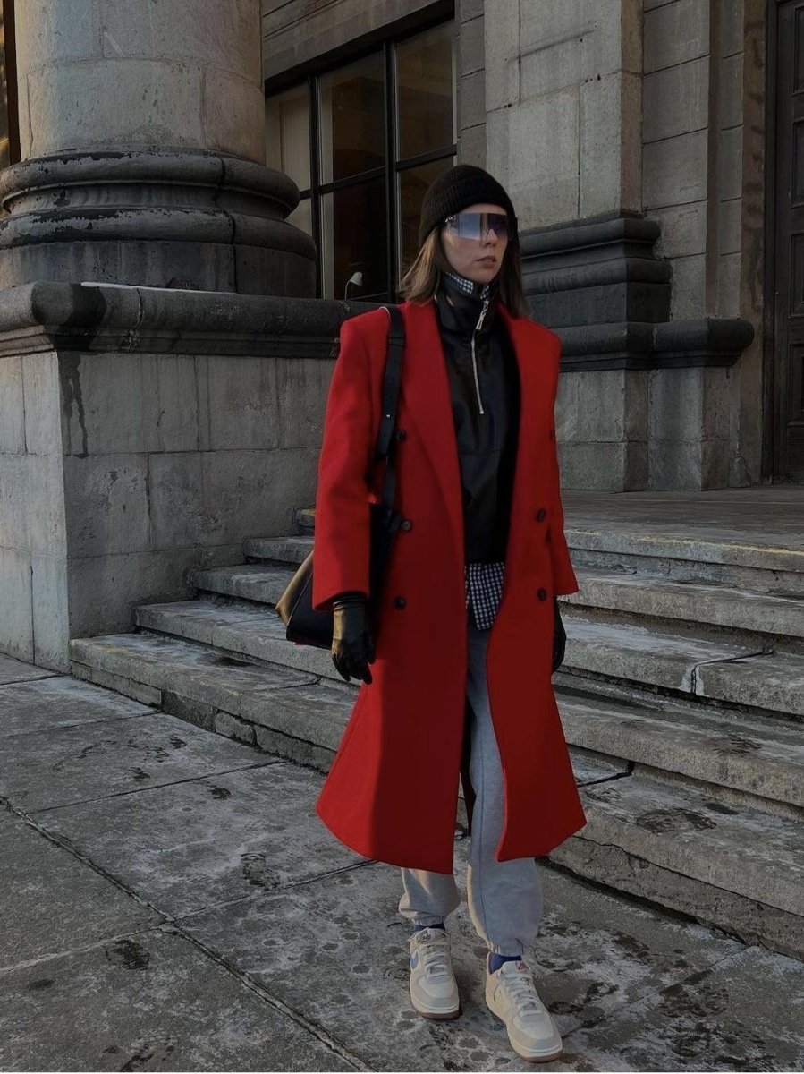 Ladies Red Fashion Personality Premium Sense Long Coat - AmiraMart