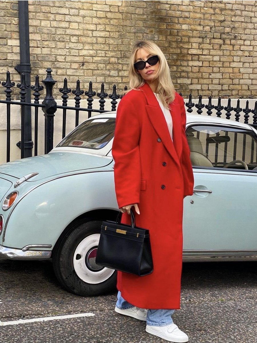 Ladies Red Fashion Personality Premium Sense Long Coat - AmiraMart