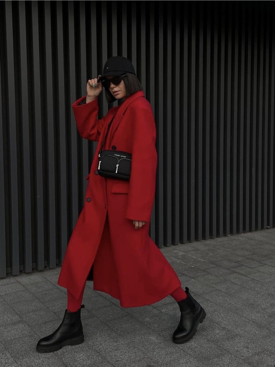 Ladies Red Fashion Personality Premium Sense Long Coat - AmiraMart