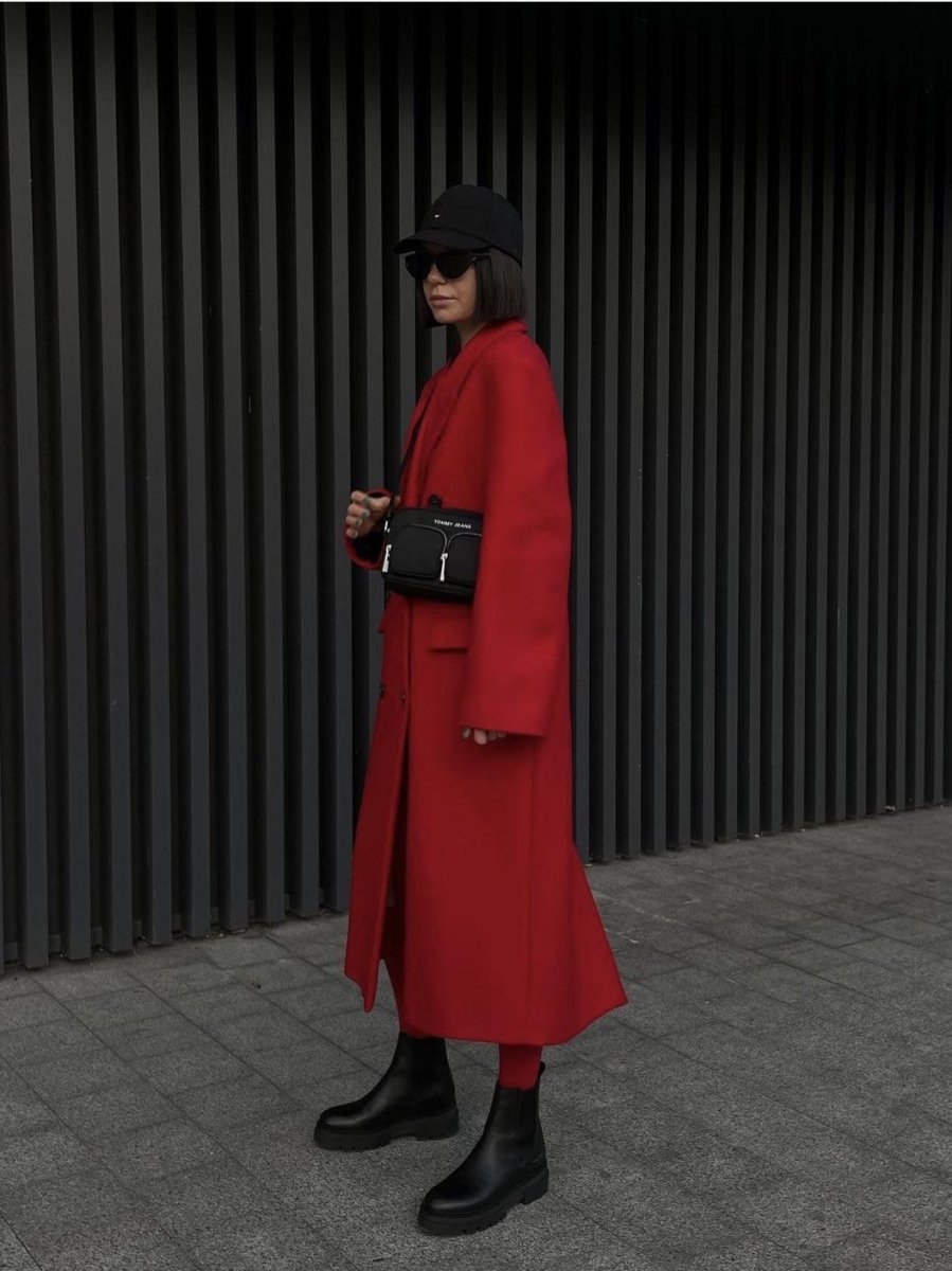 Ladies Red Fashion Personality Premium Sense Long Coat - AmiraMart