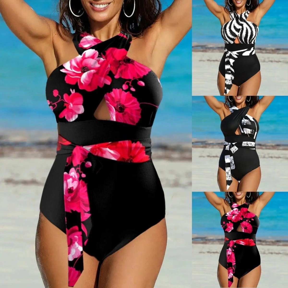 Lady Sexy Split Plus Size Fashion Spaghetti Straps One - piece Swimsuit - AmiraMart