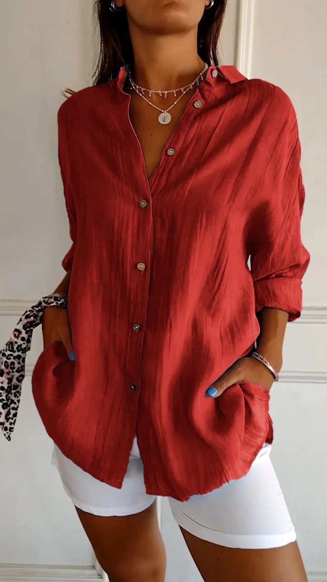 Lapel Long Sleeve Shirt - AmiraMart