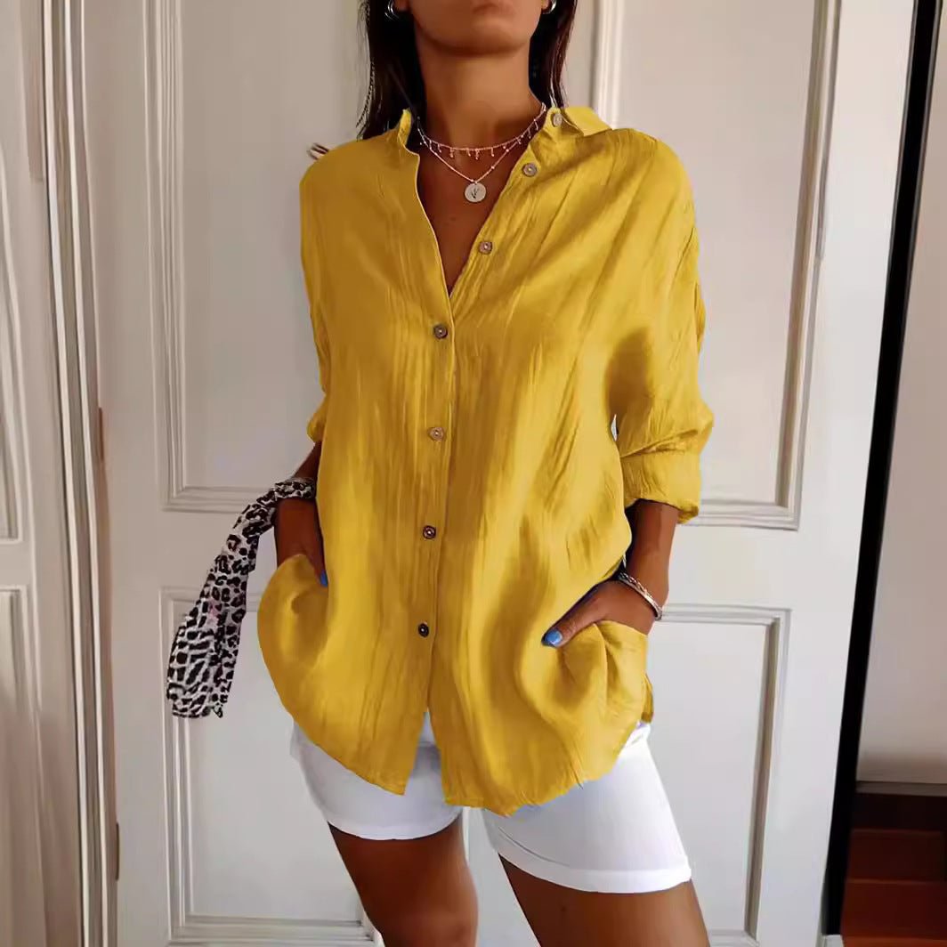 Lapel Long Sleeve Shirt - AmiraMart