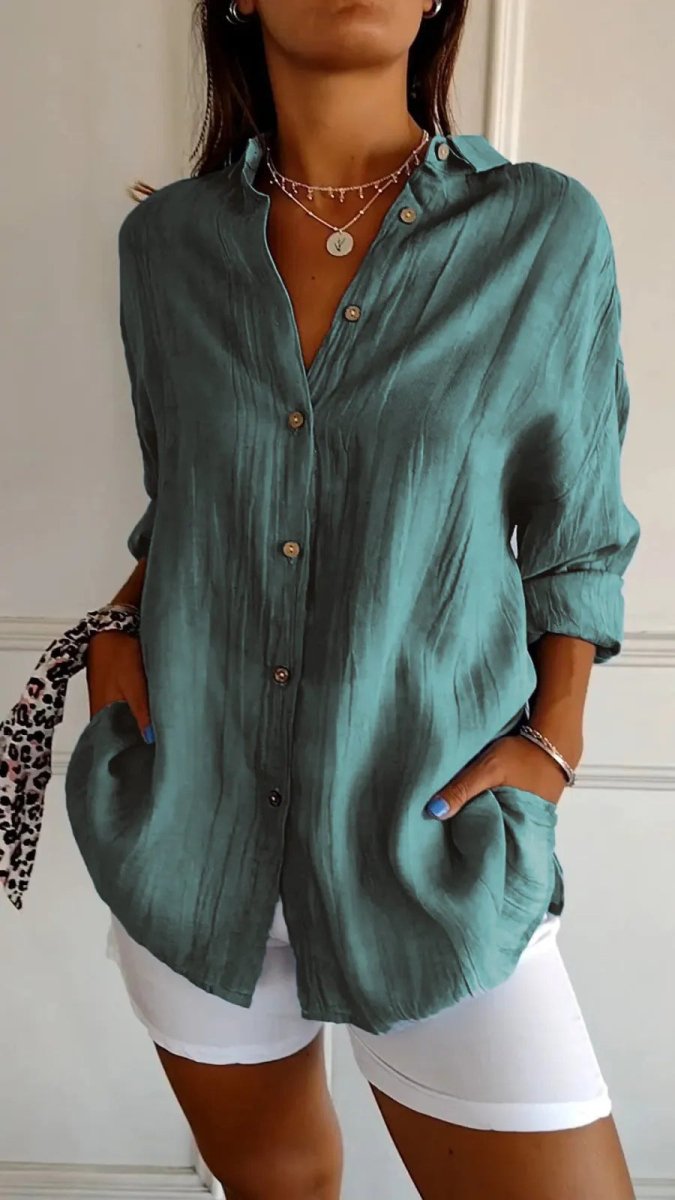 Lapel Long Sleeve Shirt - AmiraMart