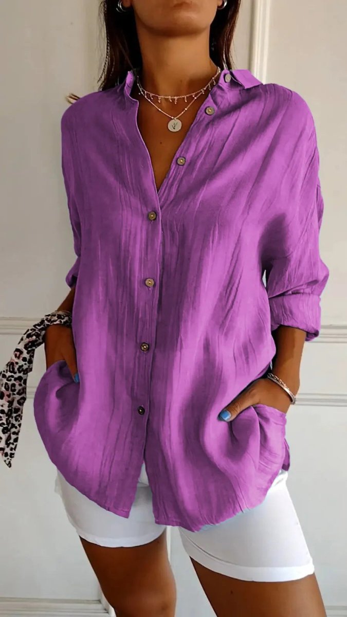 Lapel Long Sleeve Shirt - AmiraMart