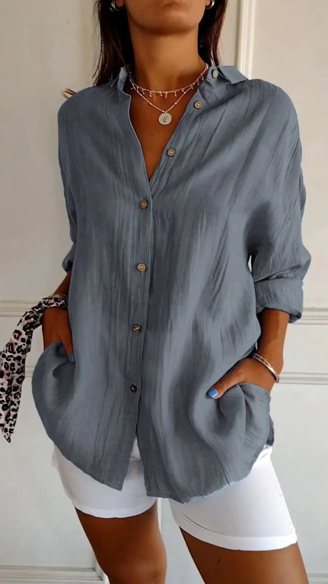 Lapel Long Sleeve Shirt - AmiraMart