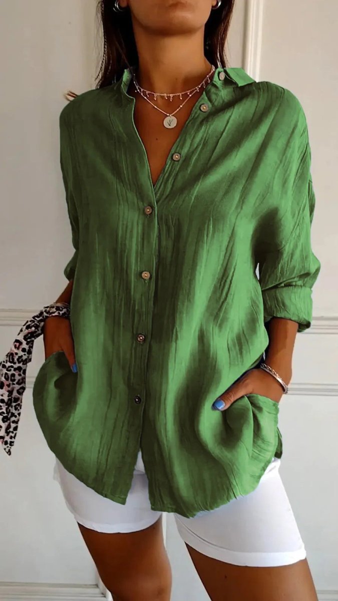 Lapel Long Sleeve Shirt - AmiraMart