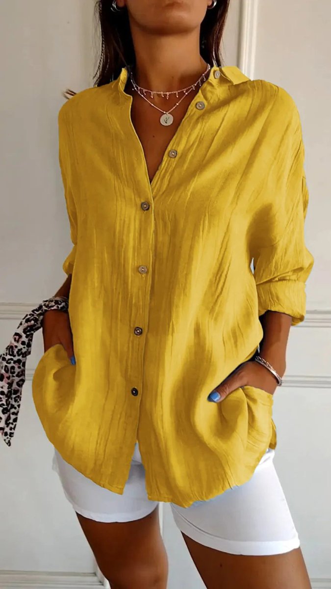 Lapel Long Sleeve Shirt - AmiraMart