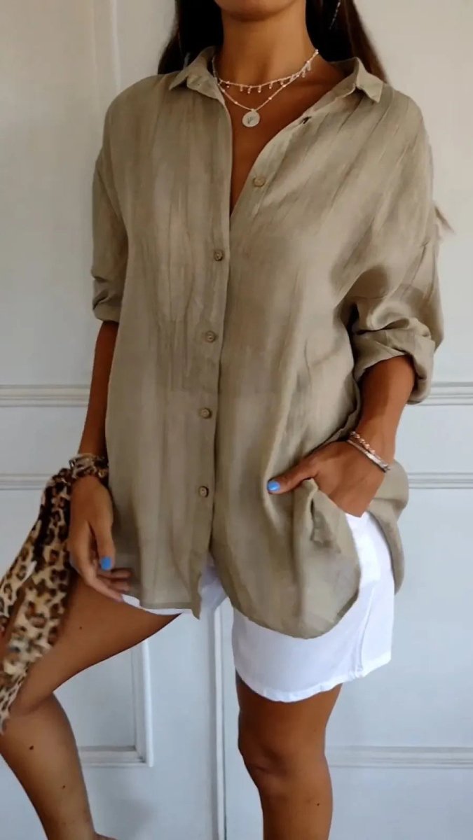 Lapel Long Sleeve Shirt - AmiraMart