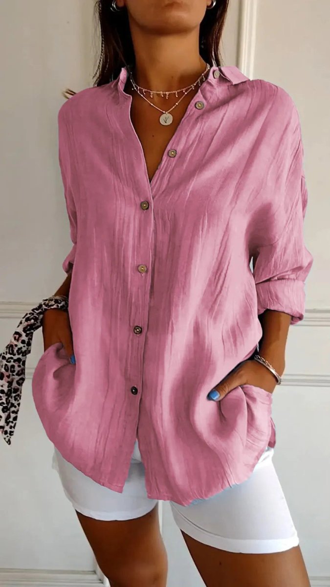 Lapel Long Sleeve Shirt - AmiraMart