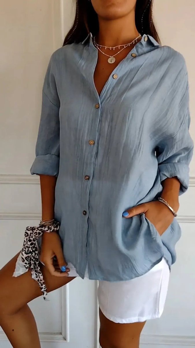 Lapel Long Sleeve Shirt - AmiraMart