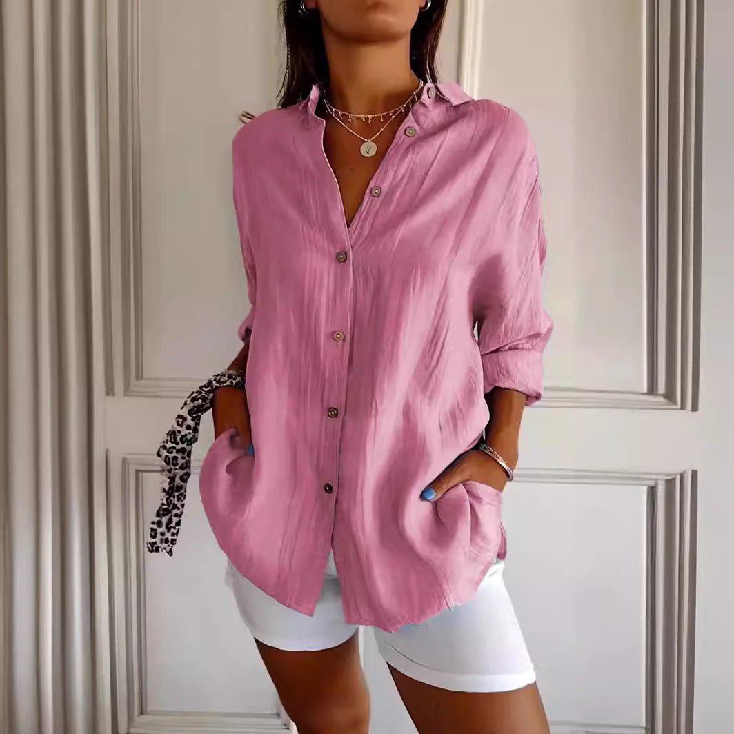 Lapel Long Sleeve Shirt - AmiraMart